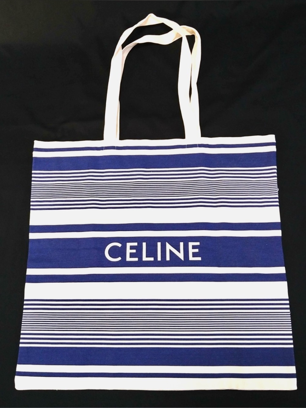 Celine Navy and Cream Striped Large Canvas Tote Bag GWP